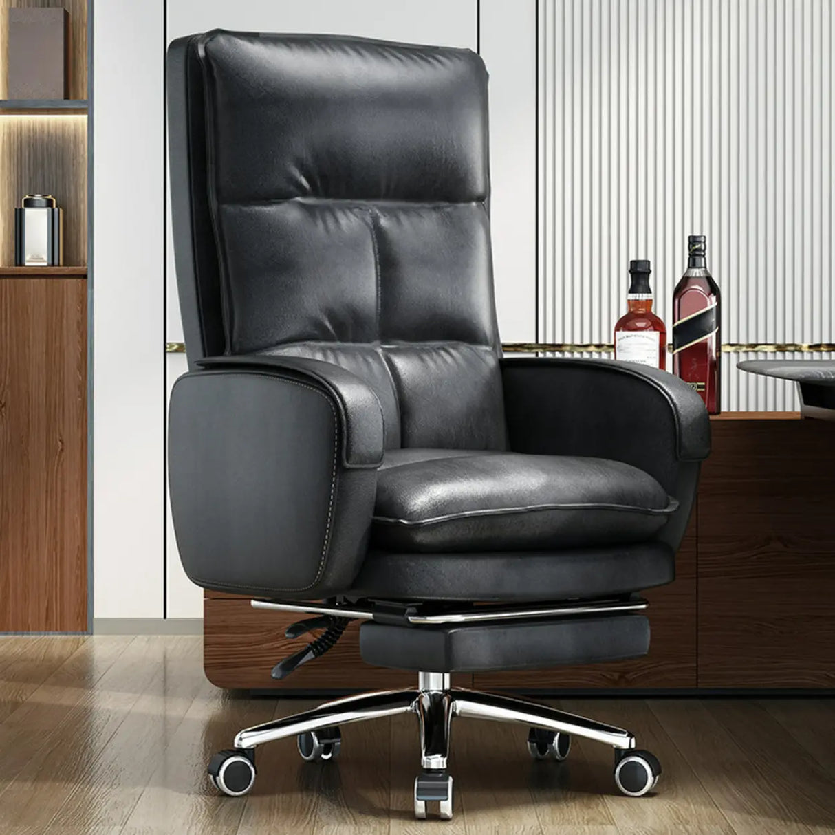 Gray Adjustable Ergonomic Leather Executive Office Chair Image - 5