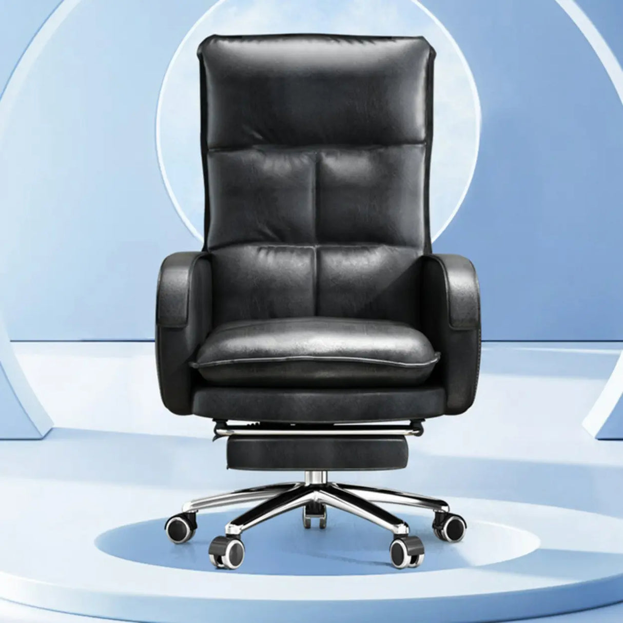 Gray Adjustable Ergonomic Leather Executive Office Chair Image - 6