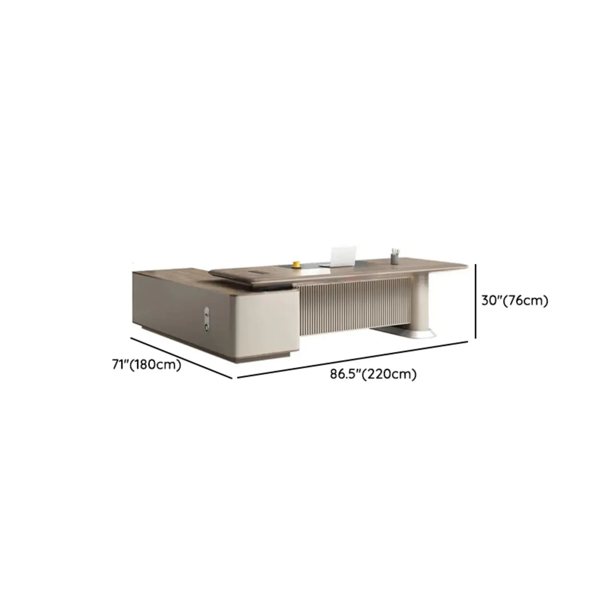 Gray Base Long L-Shaped Brown Wooden Executive Desk Image - 13