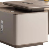 Gray Base Long L-Shaped Brown Wooden Executive Desk Image - 5