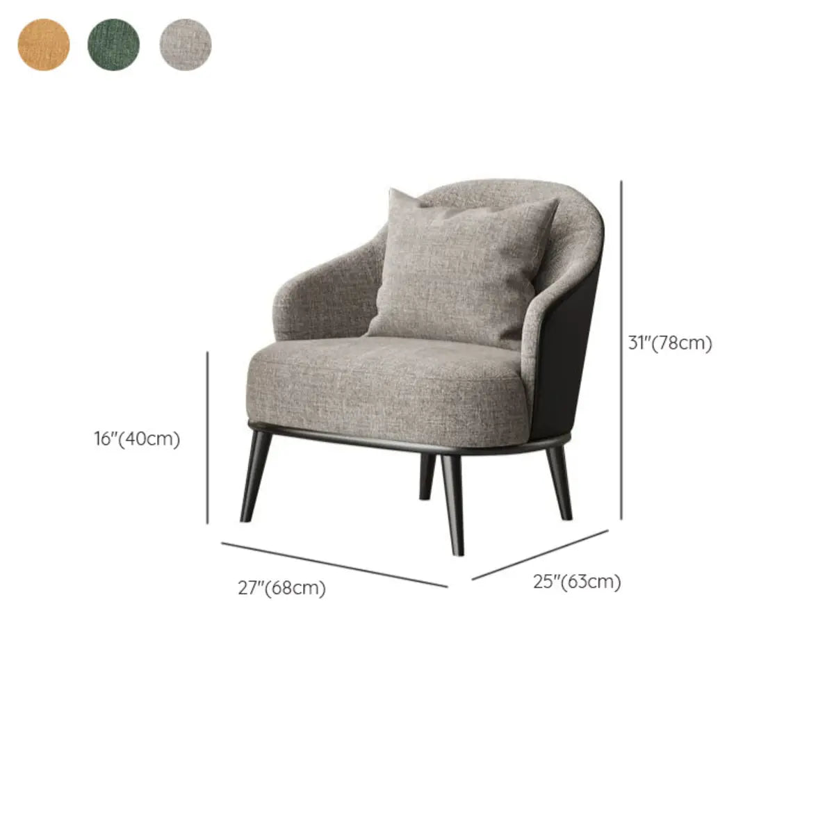 Gray-Black Coarse Linen Curved Back Pillow Accent Chair 