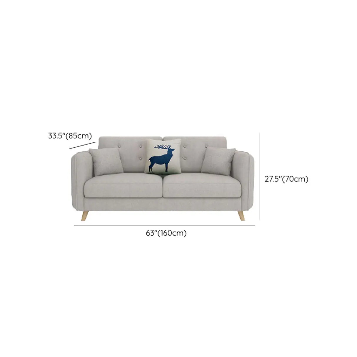 Gray Cotton Linen Square Arm Tufted Back Loveseat 