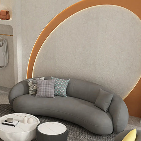 Gray Frosted Velvet Sloped Arms Tight Back Curved Sofa Image - 1