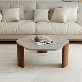 Gray Hexagon Travertine Coffee Table with Black Leg Image - 4