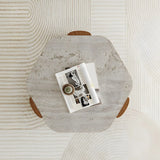 Gray Hexagon Travertine Coffee Table with Black Leg Image - 6