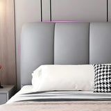 Gray King Upholstered Leather Bed Frame with Headboard Image - 4
