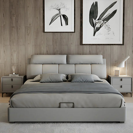 Gray King Upholstered Wood Storage Bed with Headboard Image - 1