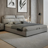 Gray King Upholstered Wood Storage Bed with Headboard Image - 2