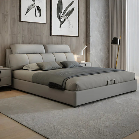 Gray King Upholstered Wood Storage Bed with Headboard Image - 2