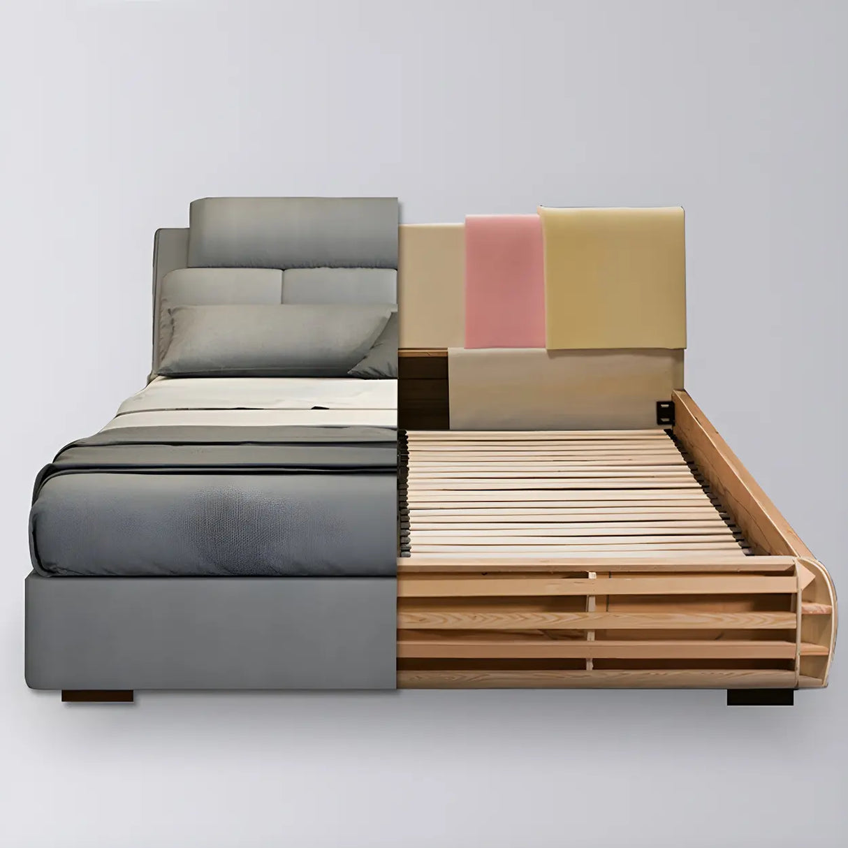 Gray King Upholstered Wood Storage Bed with Headboard Image - 8
