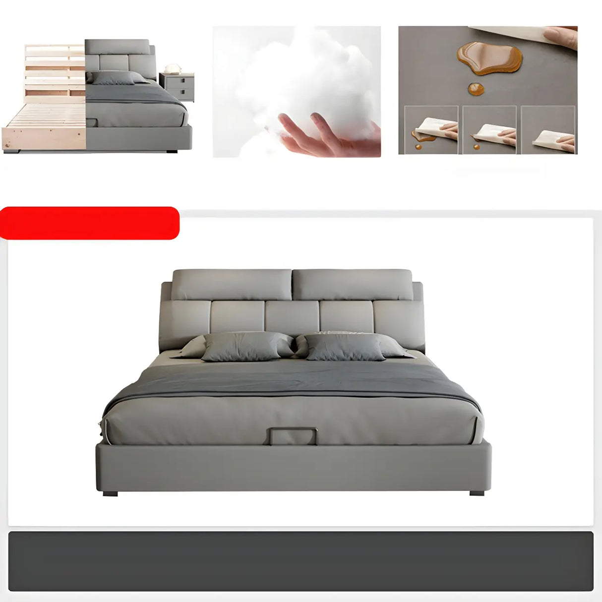 Gray King Upholstered Wood Storage Bed with Headboard Image - 9