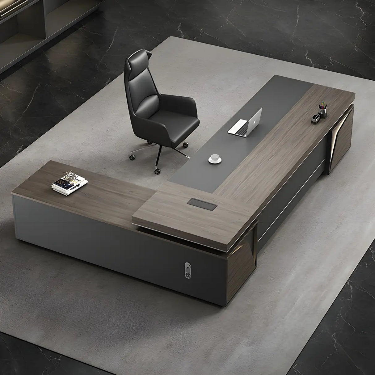 Gray L-Shape Manufactured Wood Storage Executive Desk Image - 10