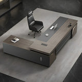 Gray L-Shape Manufactured Wood Storage Executive Desk Image - 10