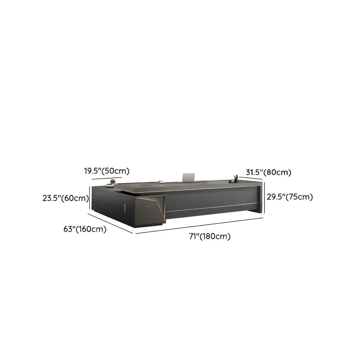 Gray L-Shape Manufactured Wood Storage Executive Desk Image - 12