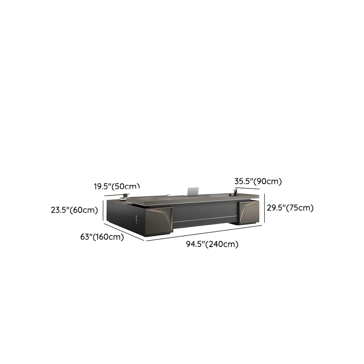 Gray L-Shape Manufactured Wood Storage Executive Desk Image - 15