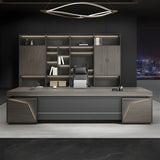 Gray L-Shape Manufactured Wood Storage Executive Desk Image - 2