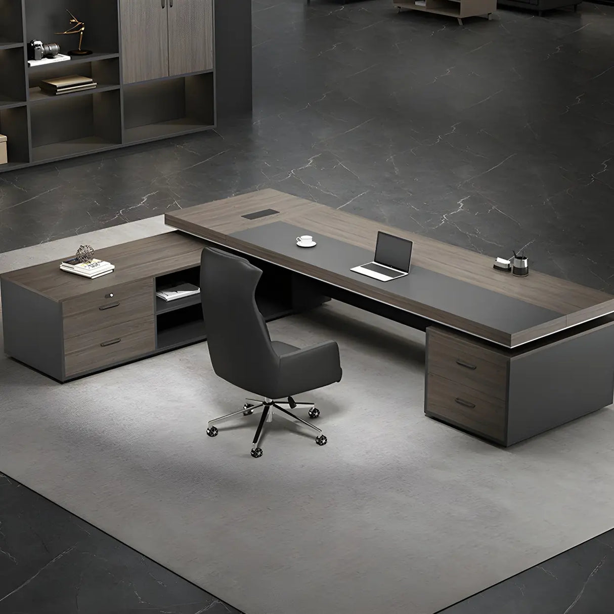 Gray L-Shape Manufactured Wood Storage Executive Desk Image - 4