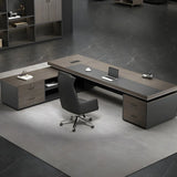 Gray L-Shape Manufactured Wood Storage Executive Desk Image - 4