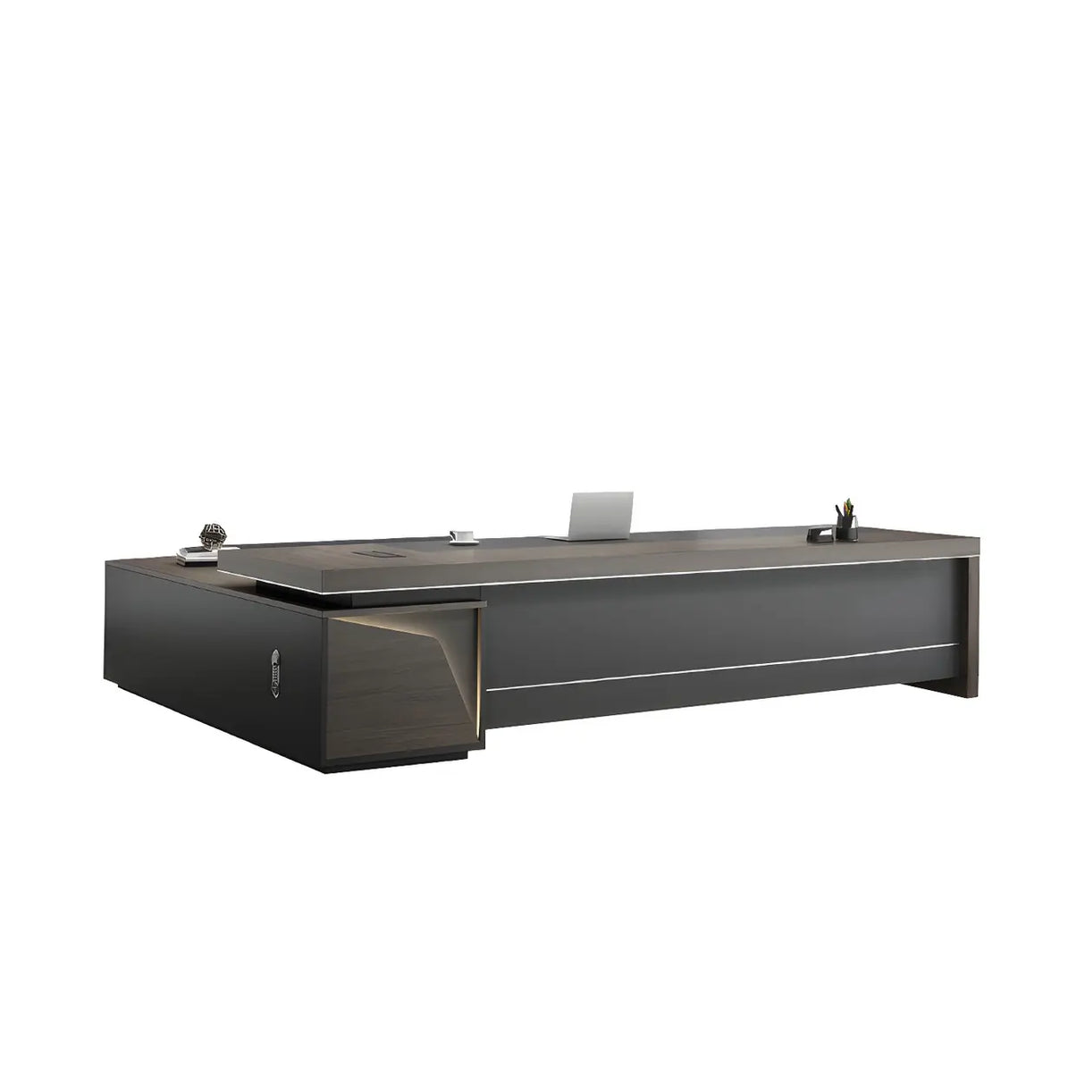 Gray L-Shape Manufactured Wood Storage Executive Desk Image - 5