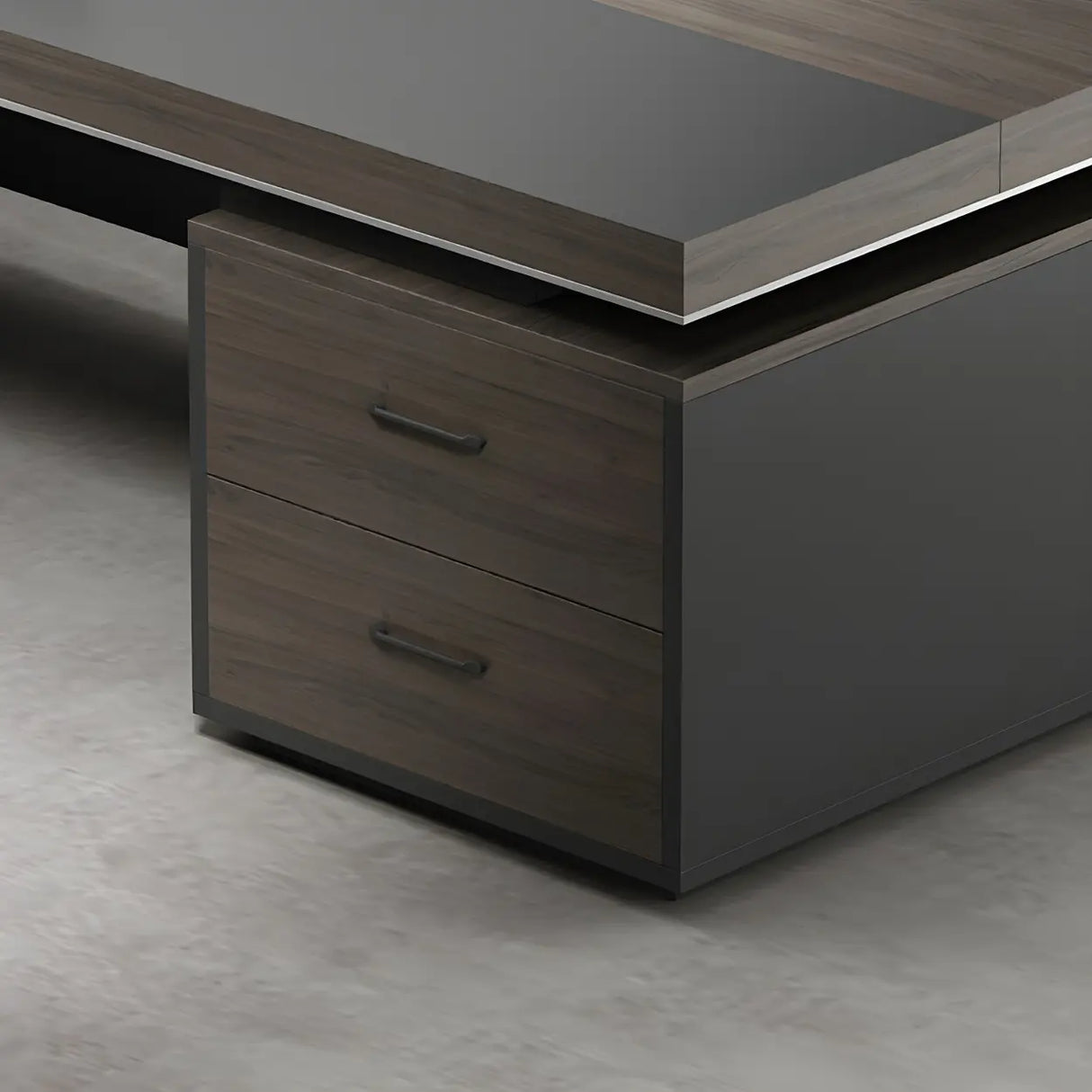 Gray L-Shape Manufactured Wood Storage Executive Desk Image - 8