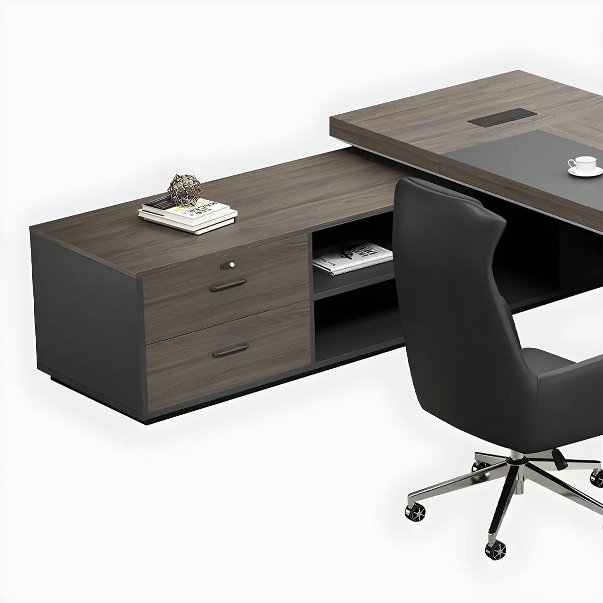 Gray L-Shape Manufactured Wood Storage Executive Desk Image - 9