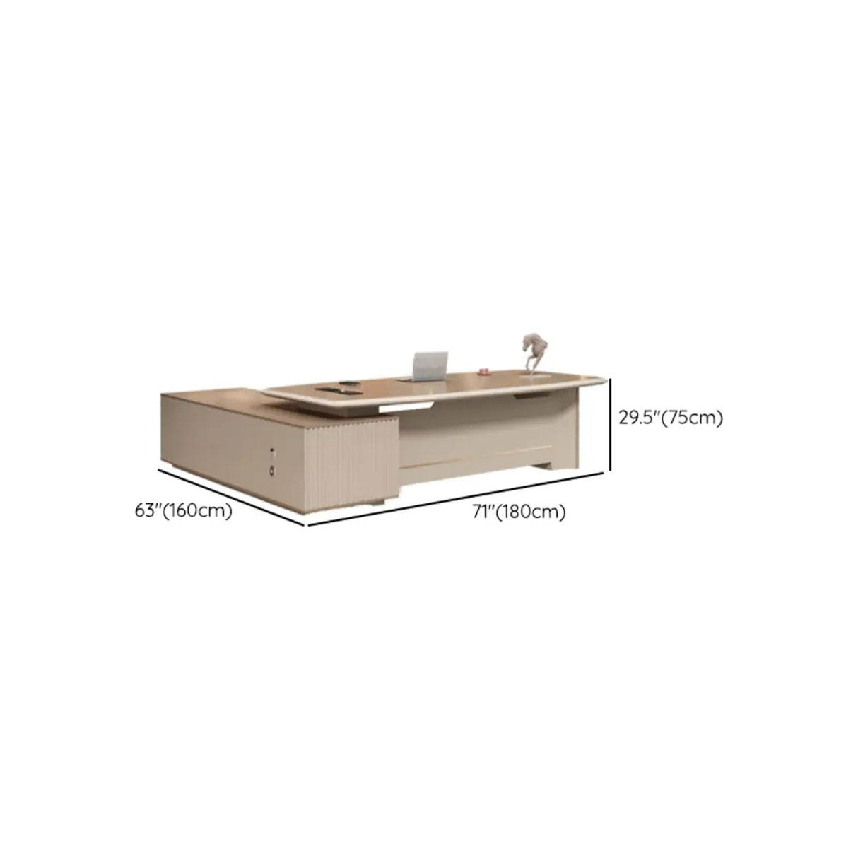 Gray L-Shape Wood Computer Desk with Cabinet and Shelf Image - 14