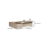 Gray L-Shape Wood Computer Desk with Cabinet and Shelf Image - 14