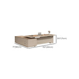 Gray L-Shape Wood Computer Desk with Cabinet and Shelf Image - 20