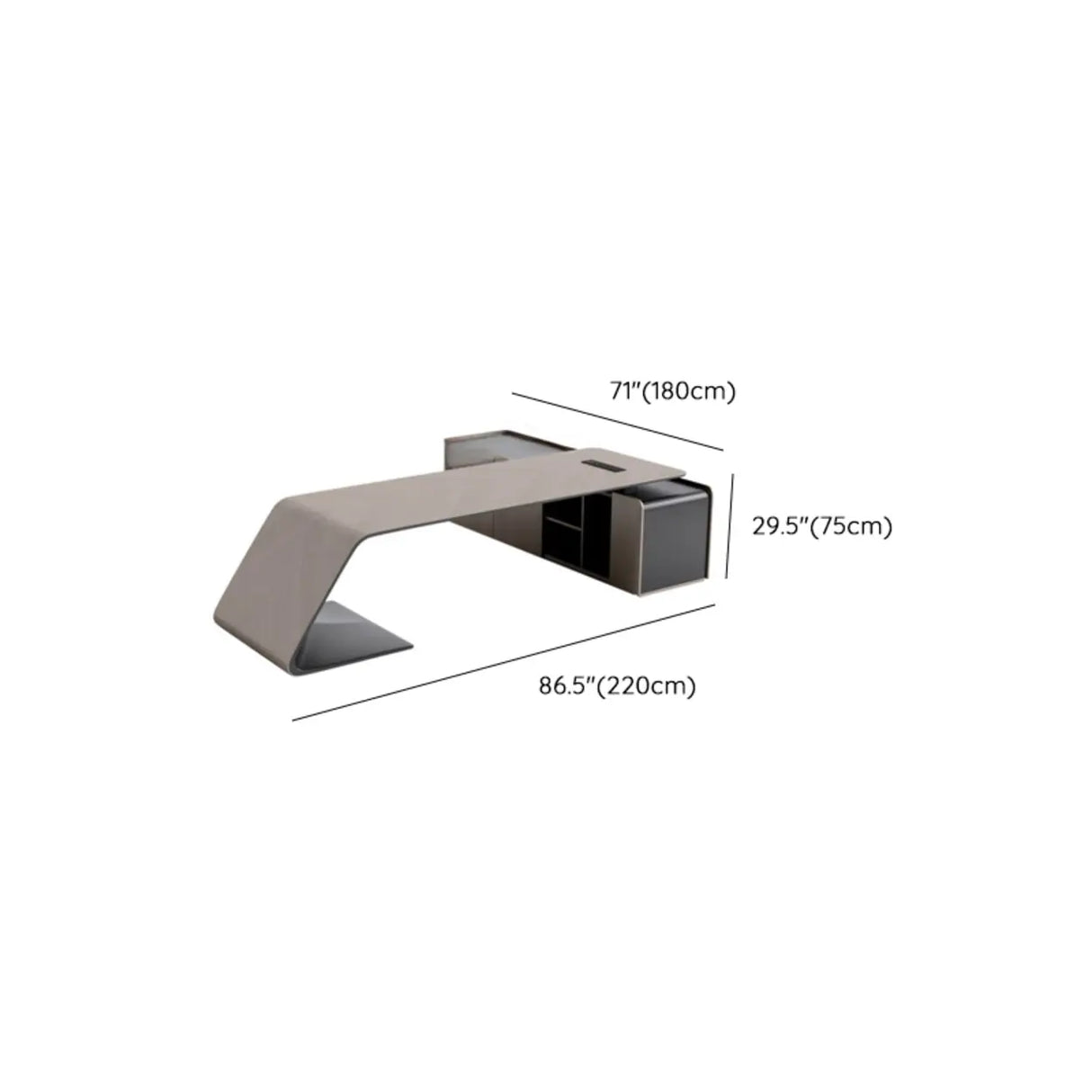 Gray L-Shaped Long Wooden Desk with Shelves and Drawers Image - 12