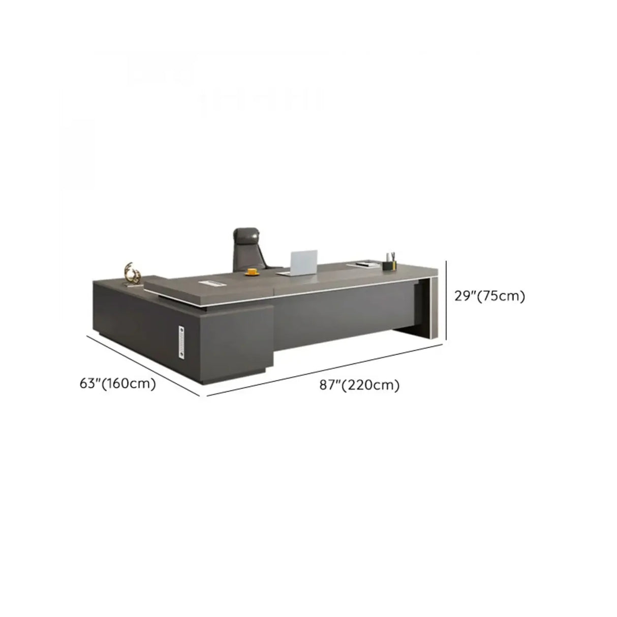 Gray L-Shaped Walnut Desk with Drawers and  Shelves Image - 12