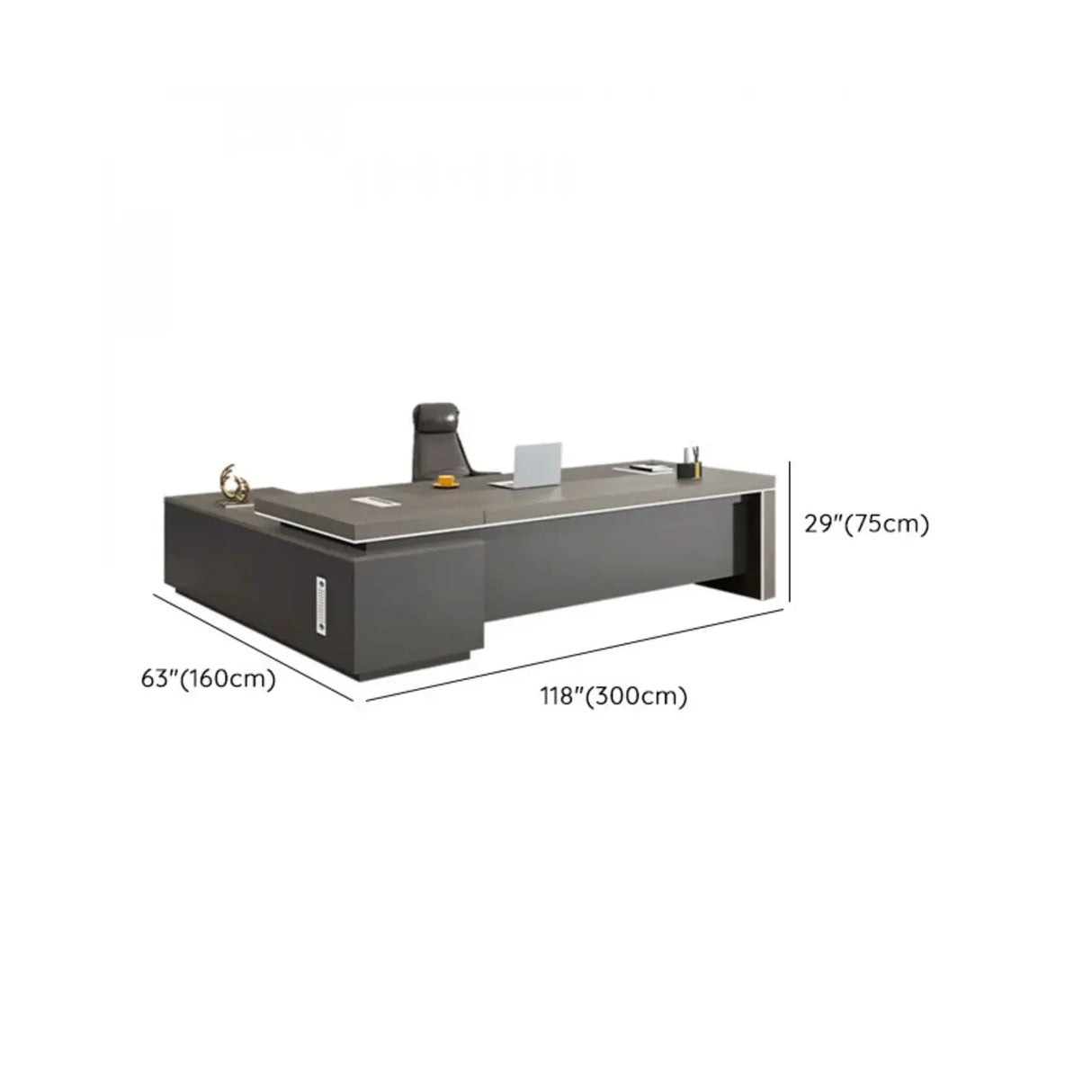 Gray L-Shaped Walnut Desk with Drawers and  Shelves Image - 16