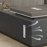 Gray L-Shaped Walnut Desk with Drawers and  Shelves Image - 9
