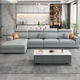 Gray Leather Cushion Back L-Shape Recliner Sofa Chaise Image - 5