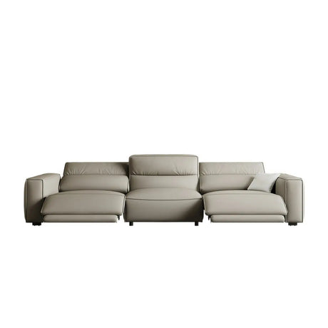 Gray Leather Square Arm Biscuit Back Reclining Sleeper Image - 2