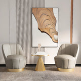 Gray Leather Striped Curved Back Swivel Accent Chair Image - 1