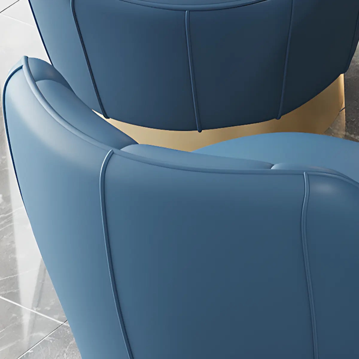 Gray Leather Striped Curved Back Swivel Accent Chair Image - 10