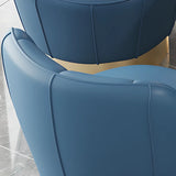 Gray Leather Striped Curved Back Swivel Accent Chair Image - 10