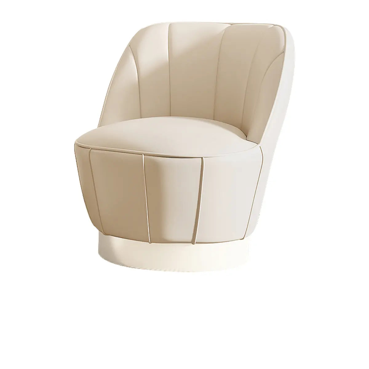 Gray Leather Striped Curved Back Swivel Accent Chair Image - 11