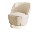 Gray Leather Striped Curved Back Swivel Accent Chair Image - 11