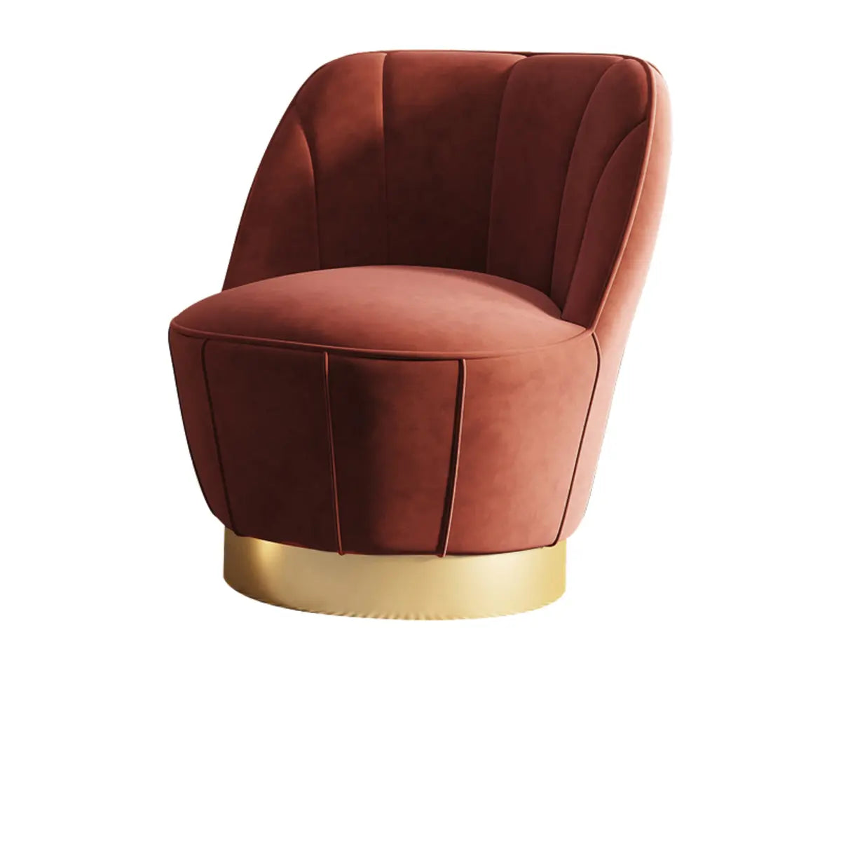 Gray Leather Striped Curved Back Swivel Accent Chair Image - 2