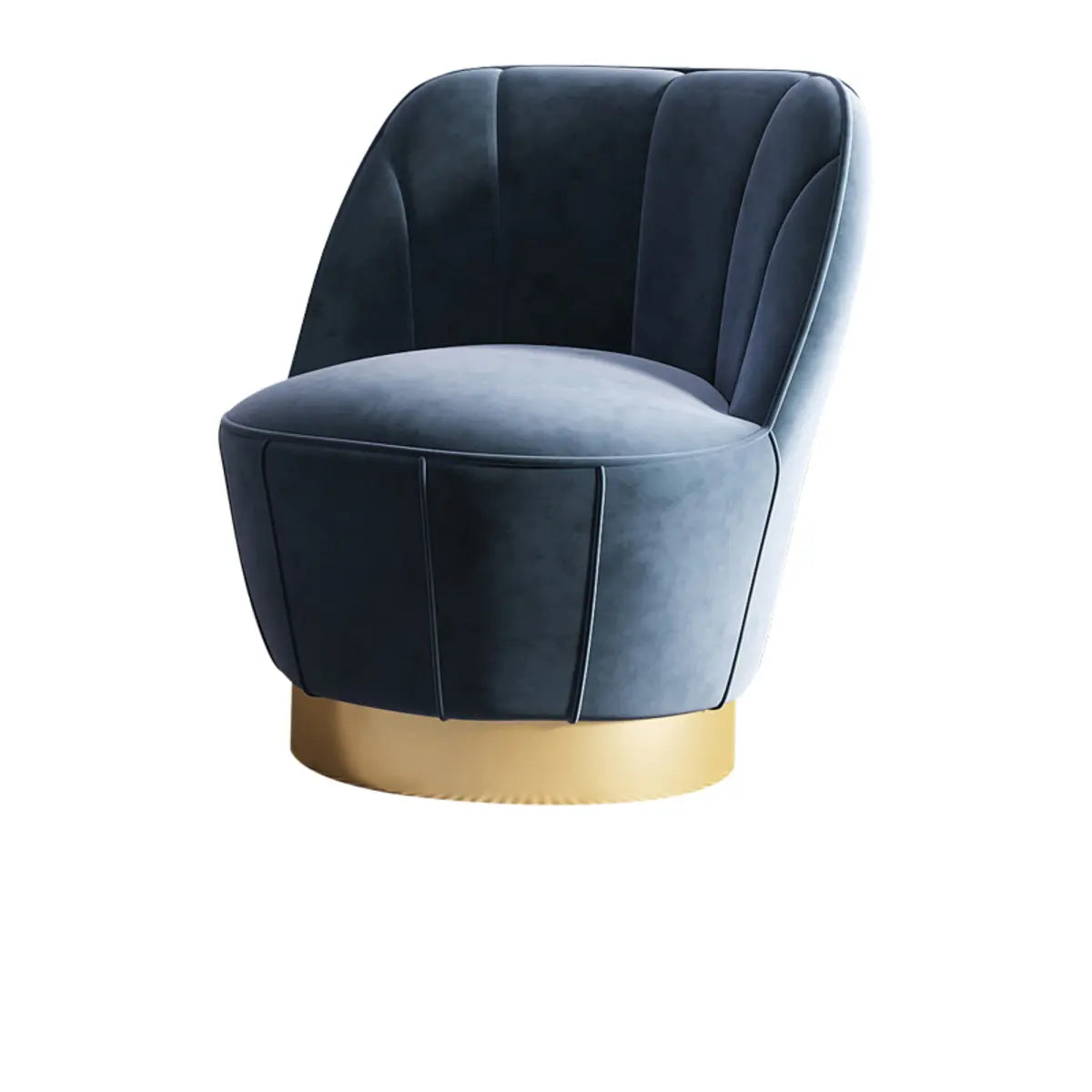 Gray Leather Striped Curved Back Swivel Accent Chair Image - 3