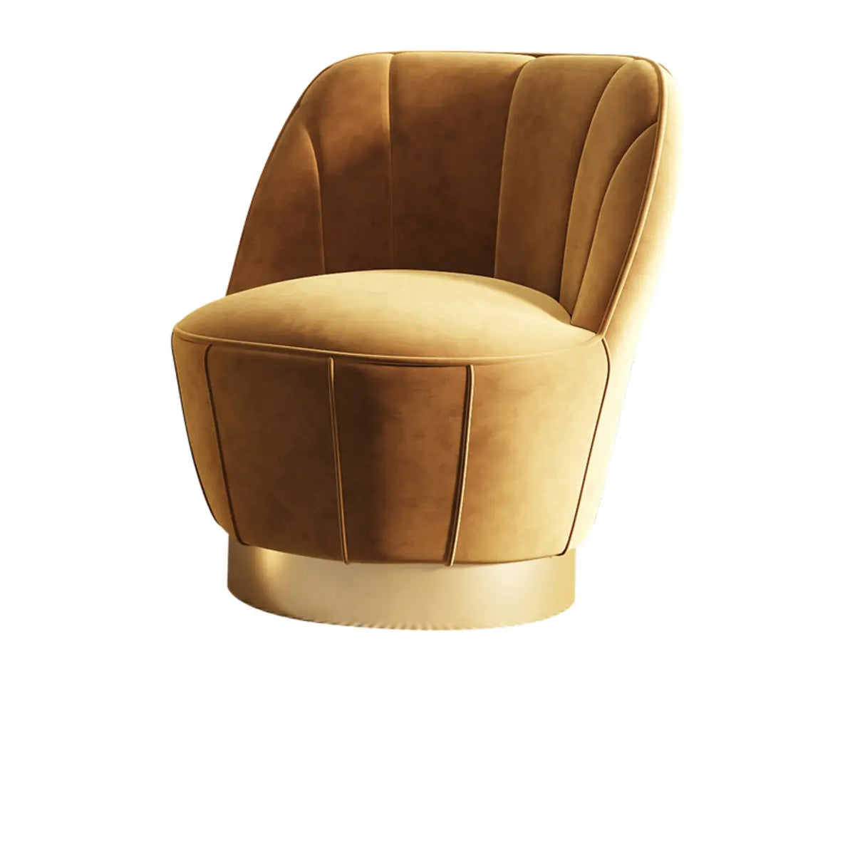 Gray Leather Striped Curved Back Swivel Accent Chair Image - 5