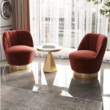 Gray Leather Striped Curved Back Swivel Accent Chair Image - 6
