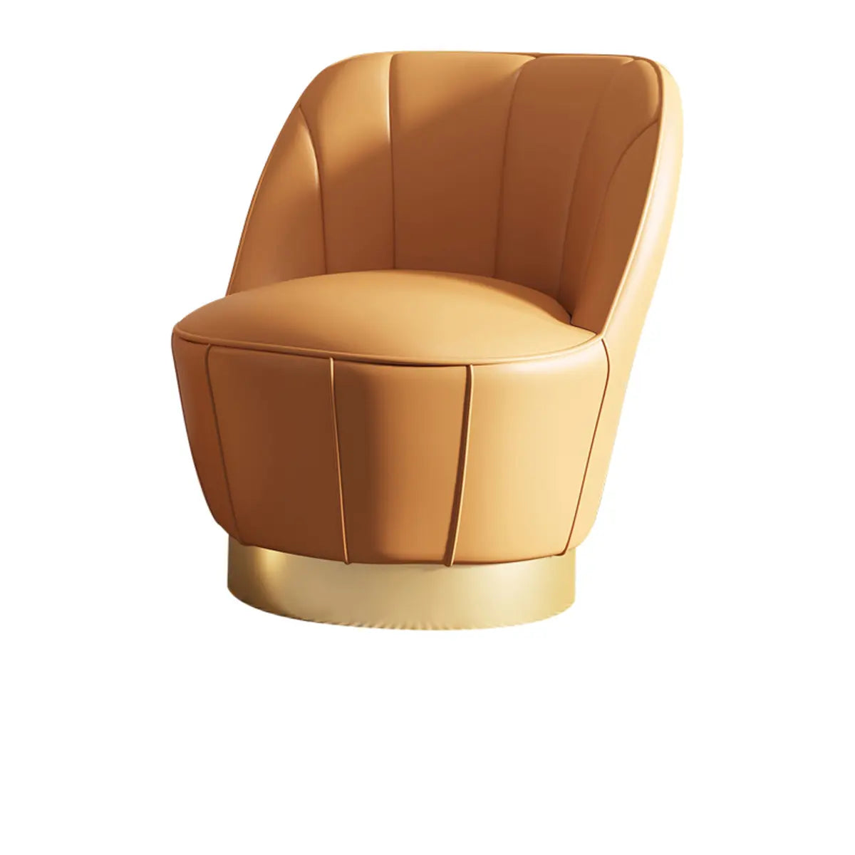 Gray Leather Striped Curved Back Swivel Accent Chair Image - 7