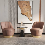 Gray Leather Striped Curved Back Swivel Accent Chair Image - 8