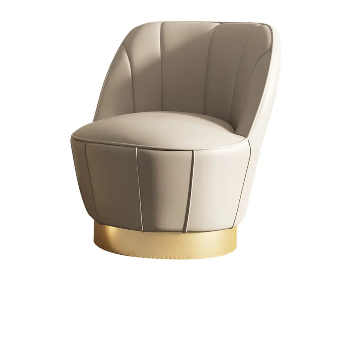 Gray Leather Striped Curved Back Swivel Accent Chair Image - 9