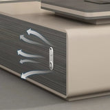 Gray Long Deep L-Shaped Walnut Desk with Drawers and Storage Image - 9