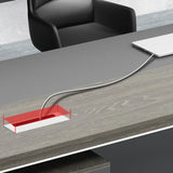 Gray Long Deep Wooden Desk with Drawers and Shelves Image - 8