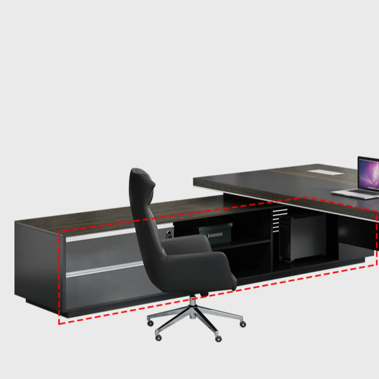 Gray Long Deep Wooden Desk with Drawers and Shelves Image - 6