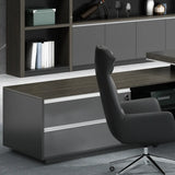 Gray Long Deep Wooden Desk with Drawers and Shelves Image - 7